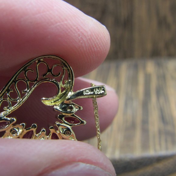 18" 10K Gold Ruby & Diamond Chip Heart Necklace - Picture 3 of 6